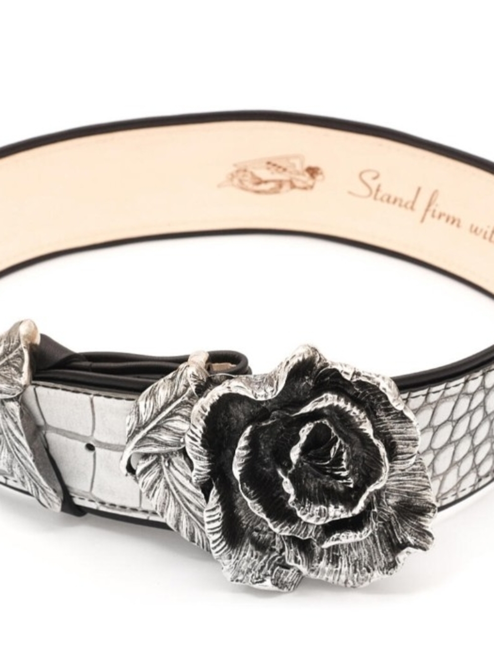 John Fluevog Silver Rose and Leaf Belt Buckle - Picture 11 of 11